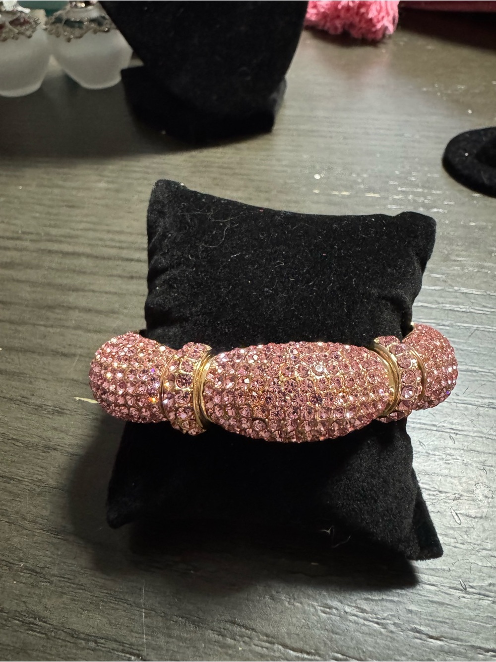 Source Unknown Pink Crystal Hinged Bangle Bracelet